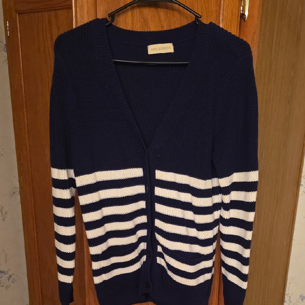 Appleseed's Navy and White Striped Cardigan